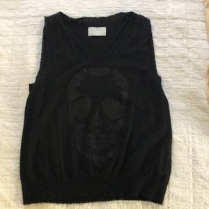 Sparkly skull cashmere v neck tank.
